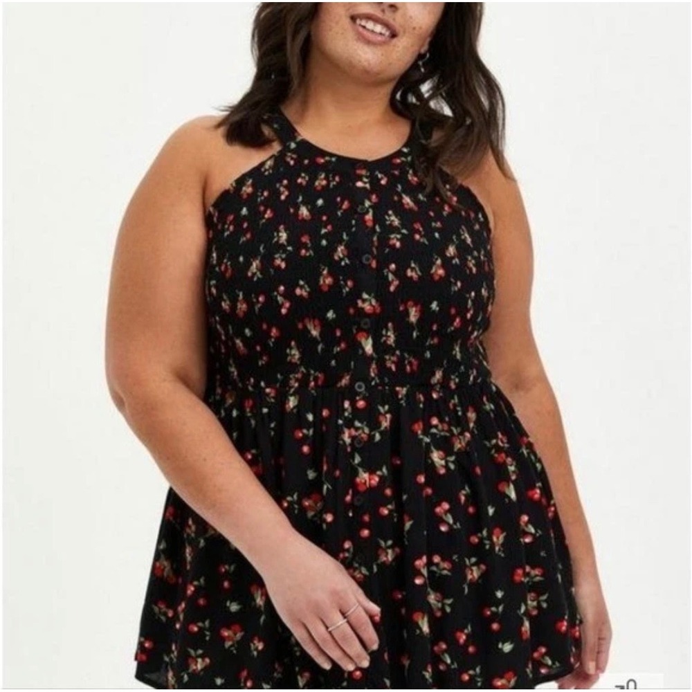Torrid Black Cherry Print Smocked Halter Peplum Top Plus Size 3 3X 15047504